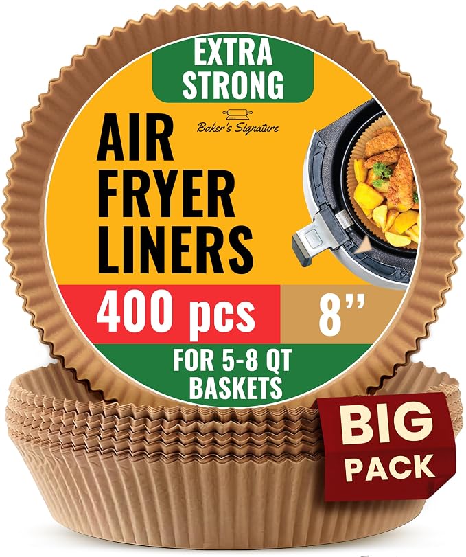 400Pcs Air Fryer Liners Disposable Round, Non-Stick and Oil Proof for Easy Cleanup, Ninja Airfryer Liners Great for Oven, Pans & Baking – 8 Inch for 5-8 qt Basket by Baker's Signature