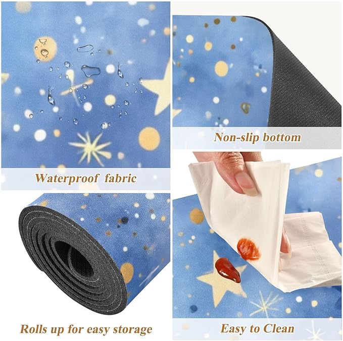 2 in 1 Table Runner Trivet for Hot Pots and Pans Heat Resistant Non Slip Waterproof 39 x 12 Inch Decorative Table Protector for Kitchen Countertop Blue Romantic Golden Stars