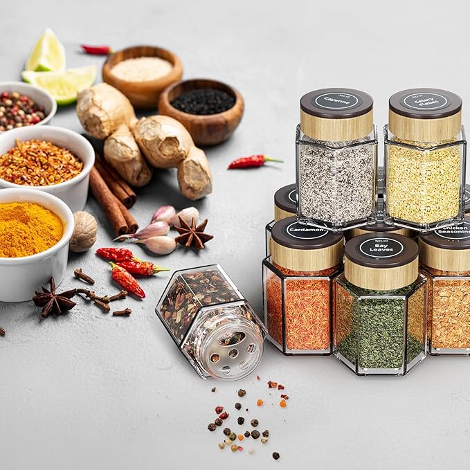 Vetacsion Set of 12 Magnetic Spice Tins with 2 Black Metal Wall-Plates,100 Preprinted Seasoning Label Stickers,2 Styles for 3 oz Herb Jars (12 PCS)