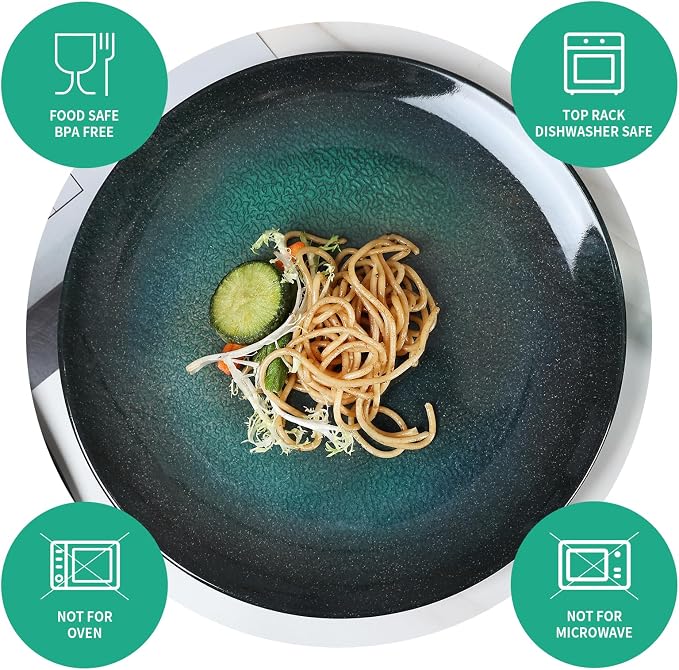 Melamine Dinnerware Set, 12pcs Plates and Bowls Set, Green Dinner Dishes Set for Indoor and Outdoor, BPA-Free, Dishwasher Safe（Green）