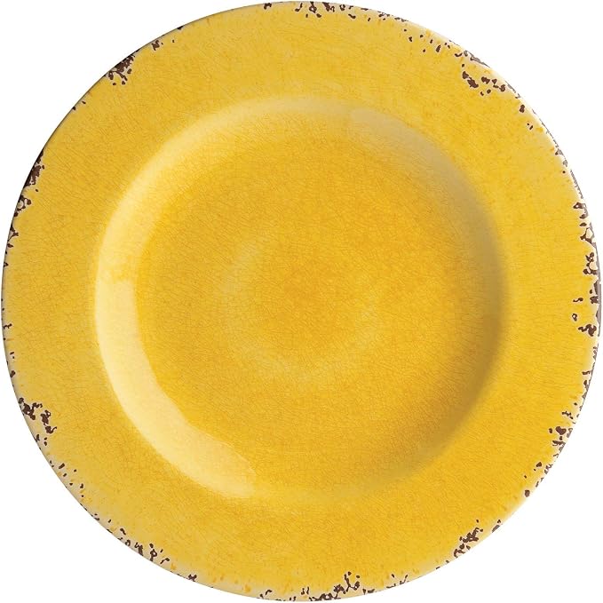 UPware 12 Piece Crackle Melamine Dinnerware Sets, Outdoor Dishes Set, Plates and Bowls Sets, Service for 4, Yellow