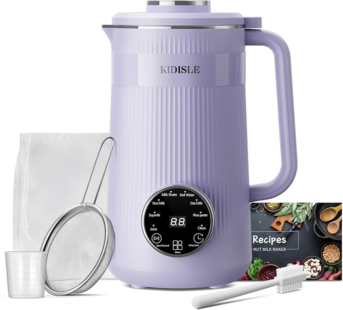 KIDISLE 8 in 1 Nut Milk Maker Blender, 32oz Homemade Soy, Almond, Oat, Coconut, Plant Based Milks and Non Dairy Beverages, Automatic Soybean Milk Machine with Delay Start/Keep Warm/Boil Water, Purple