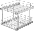 2 Tier Pull Out Cabinet Organizer 18" W X 22" D, Slide Out Drawers For Kitchen Cabinets, Pull Out Drawers For Cabinets Capacity Heavy Duty Caddy, Cabinet Pullout Shelves Chrome-Plated,Bathroom Pantry