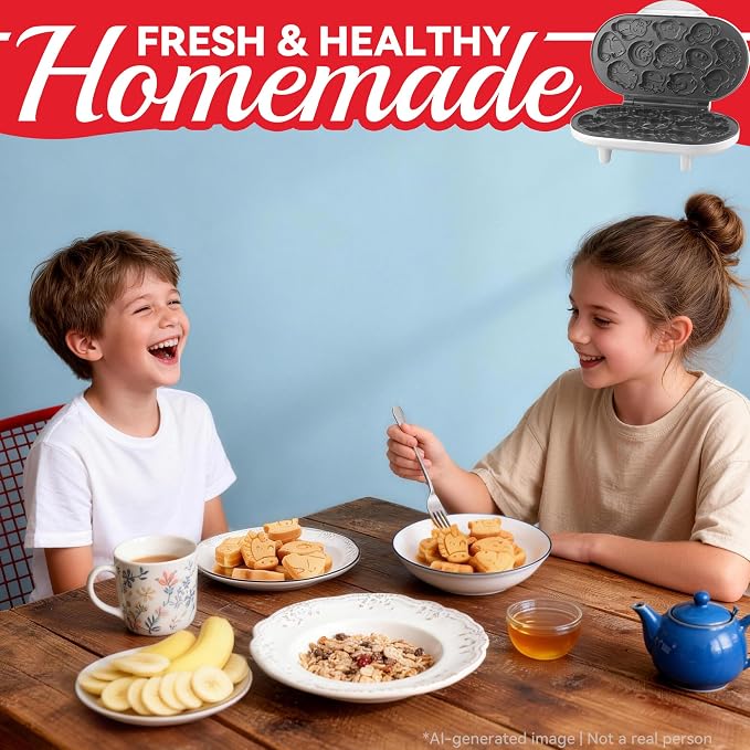 SugarWhisk Animal Mini Waffle Maker for Kids, Mini Pancakes Maker Machine with 12 Different Animal Pancake Molds, Small Waffle Maker Iron, Excellent Christmas Gift for Kids & Adult