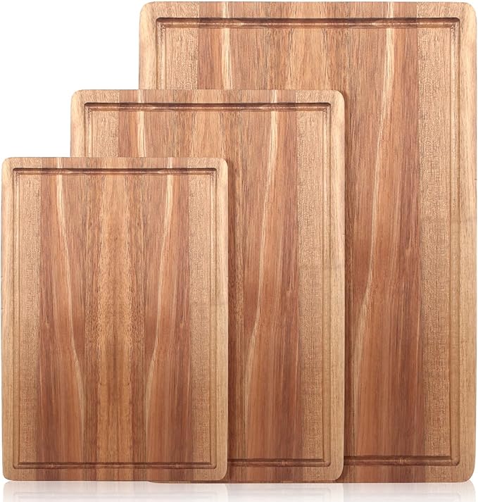 Solid Wooden Cutting Board Set of 3 Acacia Wood Charcuterie Boards Set Hardwood Meat Chopping Board Butcher Blocks Safe Non Toxic Large Cutting Boards for Kitchen Decor Bread Serving Cheese Board