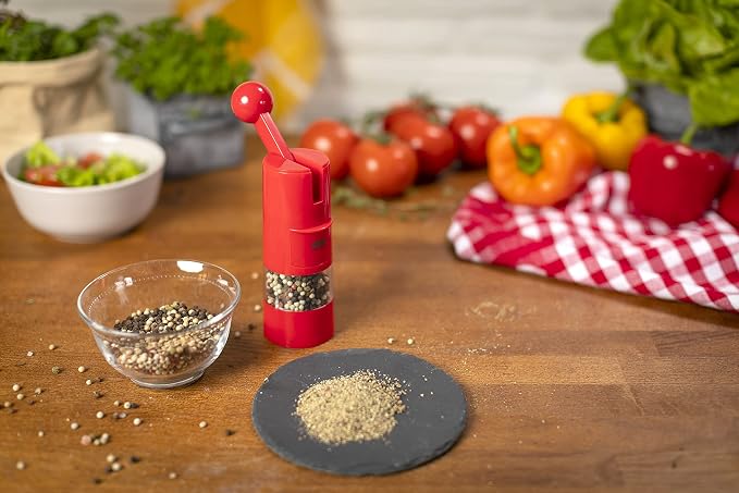 Kuhn Rikon Adjustable Ratchet Grinder, Red, 8.5 x 2.25 inches | Ceramic Mechanism, For Salt, Pepper and Spices