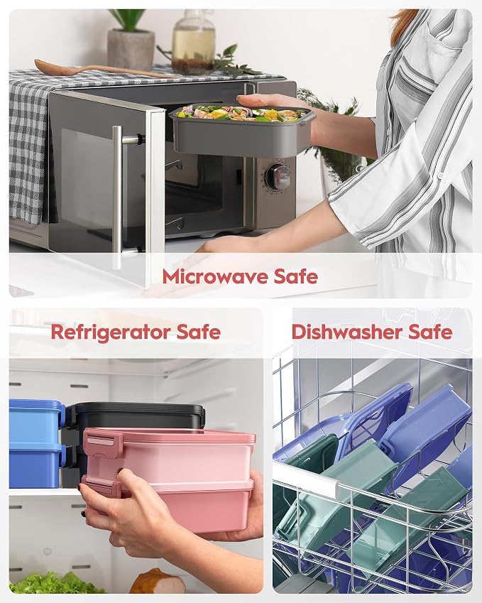 Adults Bento Box with Insulated Lunch Bag, 74oz Capacity 3 Stackable Leak-Proof Bento Box Built-In Utensil and Sauce, PFAS & BPA-Free, Microwave & Dishwasher Safe (Rose Pink)