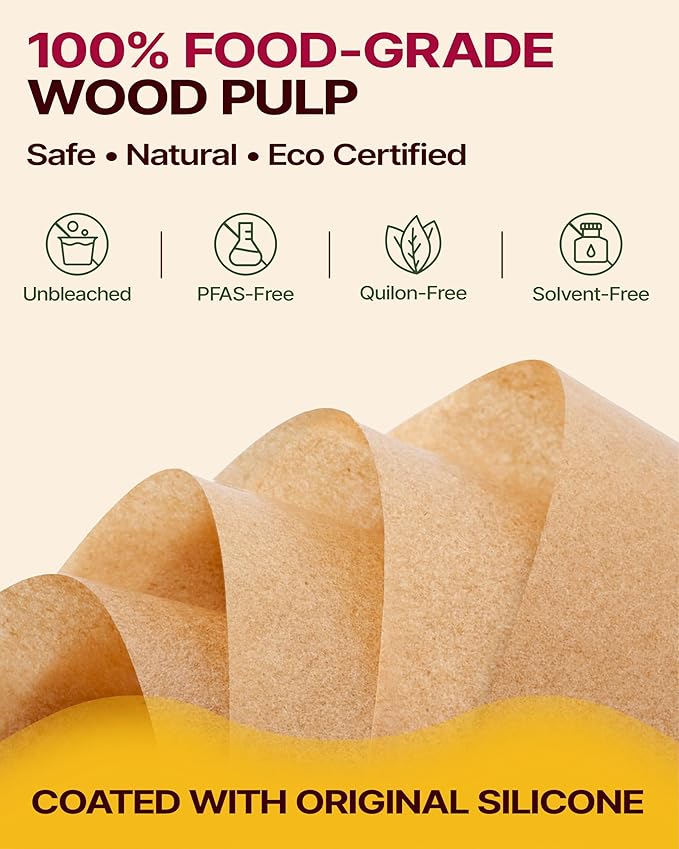 Katbite 200 Pcs Parchment Paper, 8 x 8 Inch Unbleached Baking Paper, Oil Resistant & Easy Clean, Non-Stick Precut Parchment Paper Sheets for Baking Square, Cooking, Air Fryer [Balance Series]