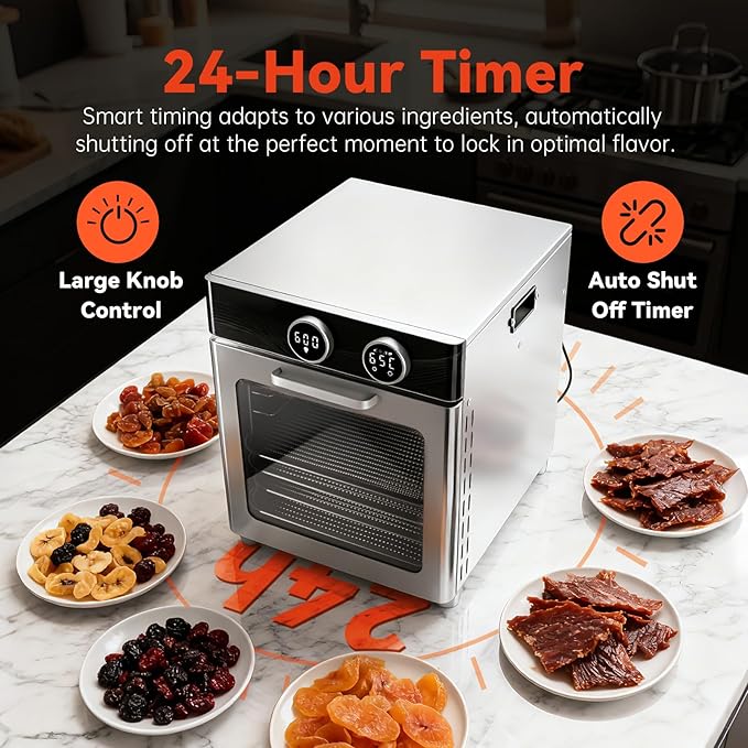 Food Dehydrator Machine, 8 Stainless Steel Trays, 7.24 Sq Ft Large Capacity Food Dehydrator, Precise Temperature Control & Timer, View Window, Dryer for Jerky, Herb, Fruits, Pet Treats