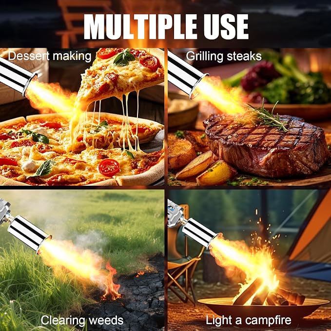 Propane Torch Gun-Powerful Grill Torch Gun, Kitchen Torch Gun with Adjustable Flame, Flamethrower, High Power Cooking Torch for BBQ, Baking, Campfire, Welding (Propane Tank Not Included)