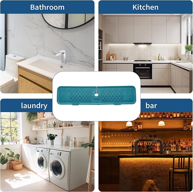 24inch Kitchen Sink Splash Guard Green Draining Mat Dish Drying Mats Sponge Holder and Bathroom Countertop Protect Kitchen Sink Splatter Screen Faucet Splash Guard Faucet Air Drying Mat