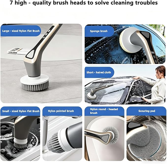 Electric Spin Scrubber, Full-Body Spray Cleaning Solution Waterproof Bathroom Electric Scrubber with LCD Display, Cordless Cleaning Brush Scrubber for Bathroom and Kitchen Cleaning