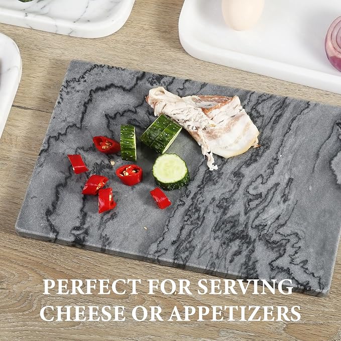 Koville Marble Cutting Board for Kitchen, 12x8 Inches Stone Slab Pastry Cheese Board, Rectangular Serving Tray for Bathroom Countertop, Marble Vanity Tray for Jewelry Cosmetics Perfume (Grey)
