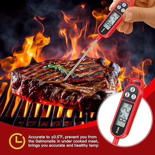 Copkim 6 Pcs Meat Thermometer Food Thermometer with Probe Water Liquid Instant Read Digital Thermometer Cooking Thermometer Supplies BBQ Kitchen Thermometer for Cooking Milk Yogurt (Red)