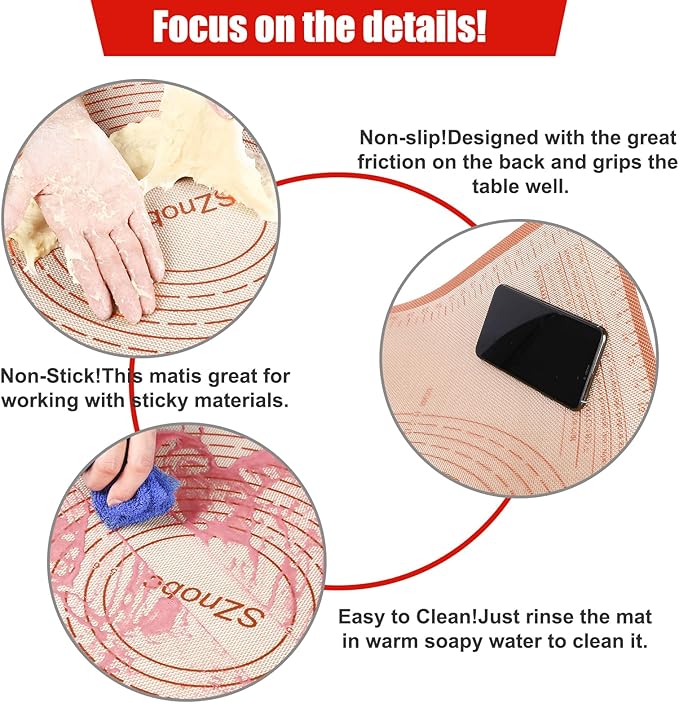 Silicone Pastry Mat 34x26 Inch - Nonstick Baking Mats with Measurements, Great for Dough Rolling, Pastry, Pie Crust, Fondant, Cookies, Bread, Pasta, Pizza, Food Grade Kitchen Counter Mats