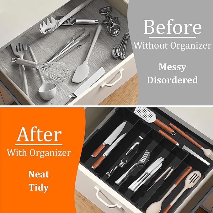 Spaclear Expandable Large Silverware Organizer - BPA-Free Food-Safe Kitchen Drawer Organizer Adjustable Utensil Drawer Organizer Cutlery Tray for Spoons Forks Knives