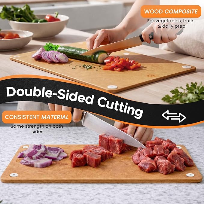 Composite Wood Cutting Board – Dishwasher Safe, Non-Toxic & Plastic-Free Cutting Boards for Kitchen – Large, Medium & Small Non-Slip Wood Charcuterie & Chopping Boards (Tan)