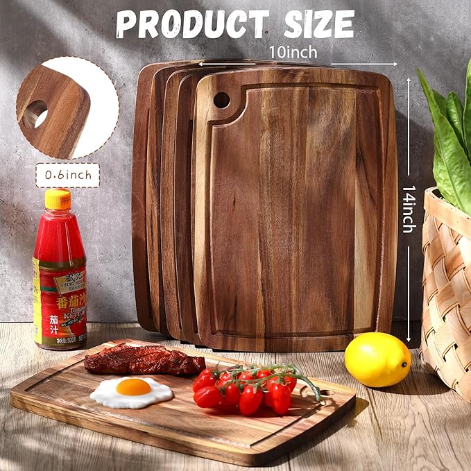 Roshtia 6 Pieces Acacia Wood Cutting Board 14" x 10" Kitchen Wooden Chopping Board Reversible Charcuterie Serving Tray Butcher Block Cutting Tray for Meat Cheese Vegetables Fruit(Elegant)