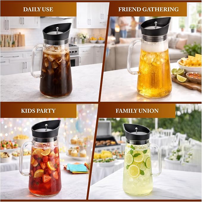 Cold Brew Pitcher 1L Glass Coffee Maker | Stainless Steel Mesh Filter