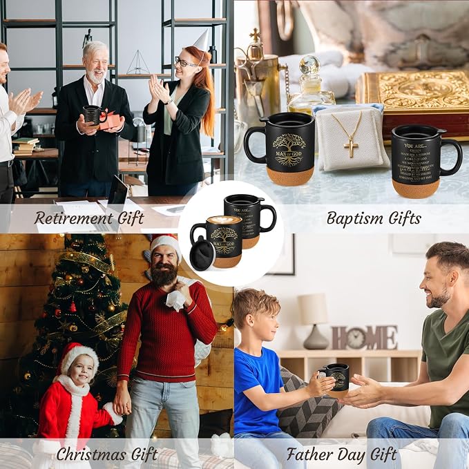Didaey 6 Pcs Man of God Gifts for Men Christian Mugs Bulk with Cork Bottom 15 oz Bible Verses Cup Ceramic Religious Coffee Mug Thank You Gift for Father Dad Grandpa Church Christmas (Black)