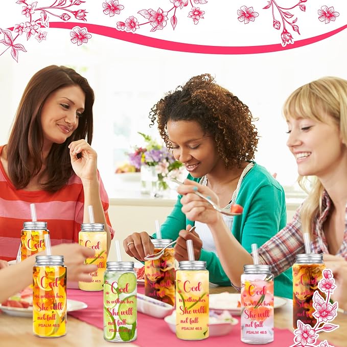Skylety 24 Pcs Christian Cups for Women Bulk God Is Within Her She Will Not Fall 14 oz Plastic Tumbler with Lid and Straw Religious Bible Verse Gift for Church Mom Women