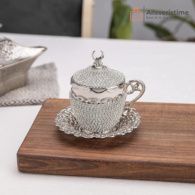 Alisveristime Gelincik Crystal Turkish Coffee Cup and Saucer, 1 Cup (Silver)