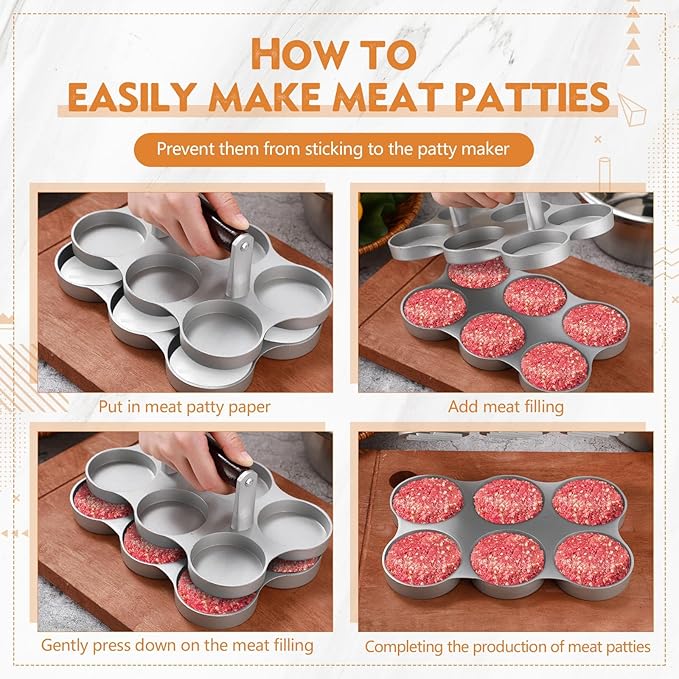 Teenyyou 2 Pack Mini Burger Press Patty Maker, 6 Slot & 3 Slot Meat Sausage Mold, Small Burger Maker for Barbecue Picnic Camping Grilling Outdoor Cooking