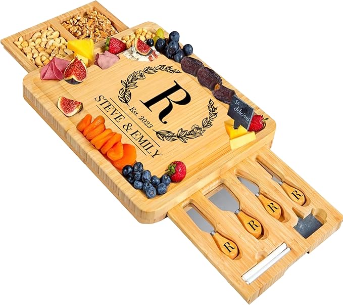 RoyalHouse Personalized Charcuterie Board, Custom Bamboo Engraved Cheese Board, Customized Gifts, Bridal Shower Gifts, Perfect for Personalized Christmas Gift