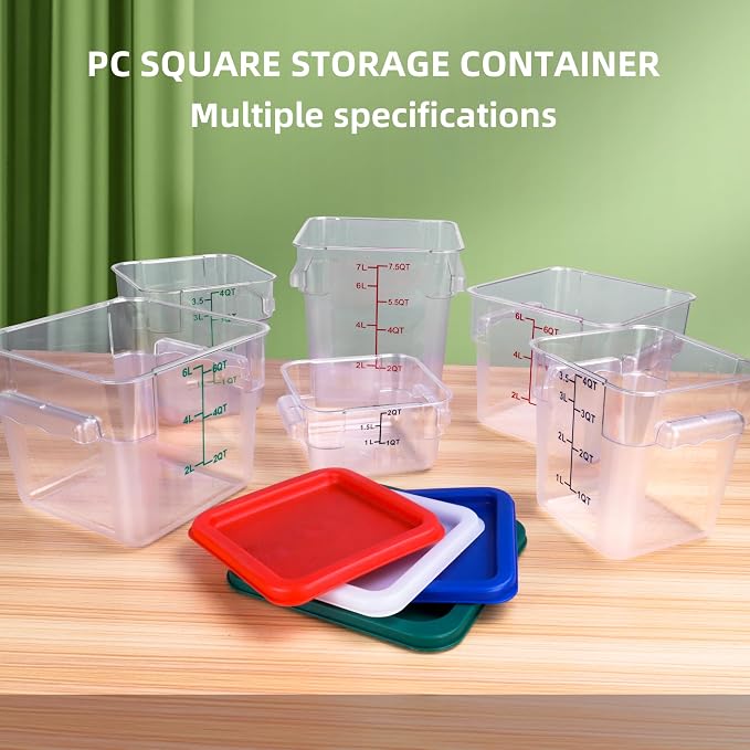 2 Pack Square Food Storage Container With Lid, 2-6 Quart Commercial Storage Box With Scale & Handle, Cake Making, Dough Marinating Meat, Kitchen Supplies (6 Quart)