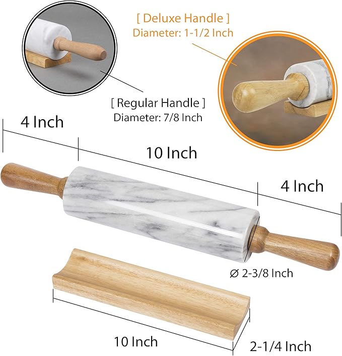Creative Home Natural Marble Rolling Pin with Wooden Handles and Cradle, 18-Inch rolling pins for baking, Heavy Cool Surface, Dough Roller for Pastry, Pie, Pizza, Cookies, Off white