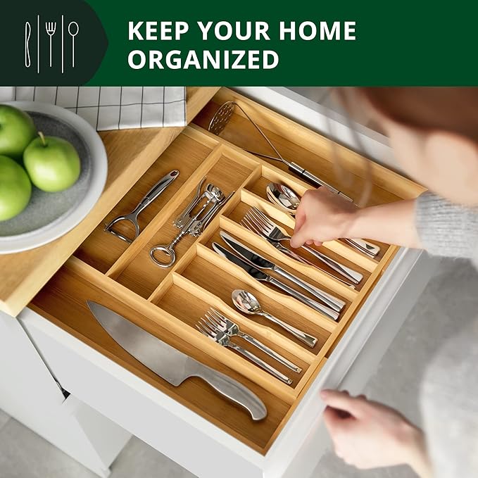 ROYAL CRAFT WOOD Drawer Divider and Organizer for Kitchen Organization - Luxury Bamboo Silverware Drawer Organizer