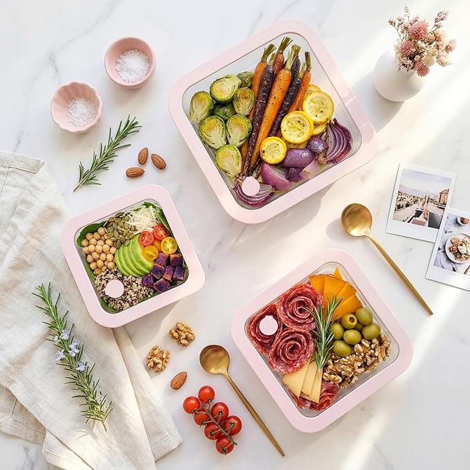 Urban Green Glass Food Container Set with Silicone Glass Lid, 3 Pack, Square Shape, Airtight, LeakProof, 100% Plastic Free, Meal Prep Food Storage Containers