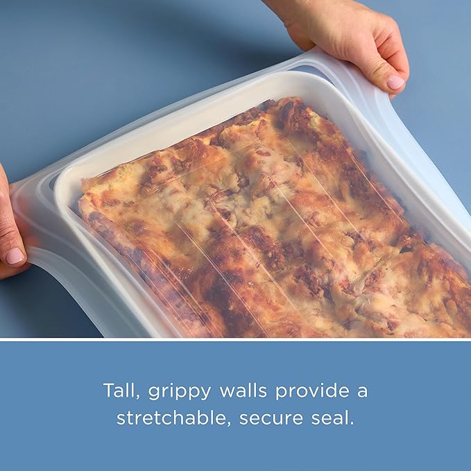 Stasher Reusable Silicone Stretch Lid for Casseroles, Pans, Baking Dishes–Rectangle Replacement Lid, 9”x13”, Stretchable, Leak-Free, Microwave Safe, Dishwasher Safe, Food Cover, Eco-Friendly, Clear