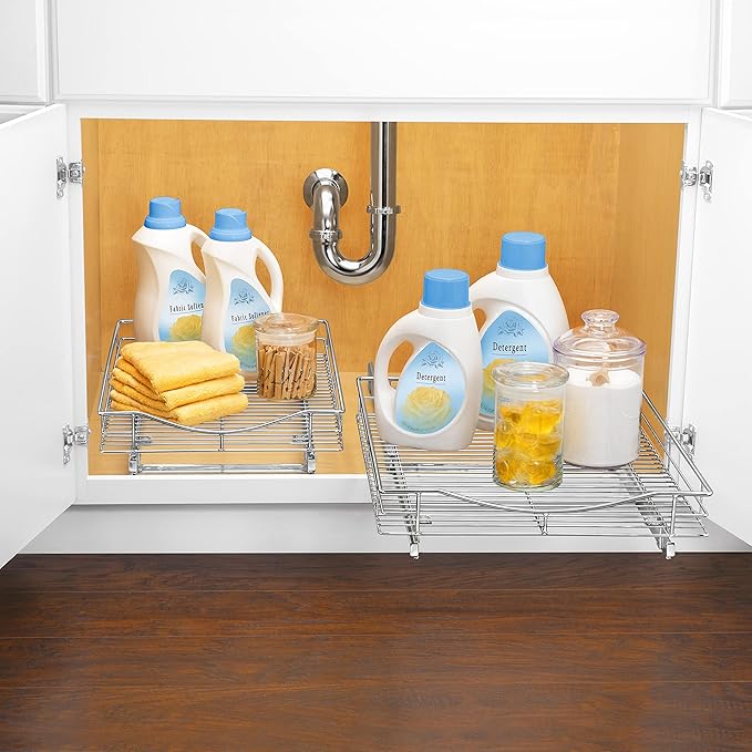 LYNK PROFESSIONAL® Pull Out Cabinet Organizer, 17" x 18" Slide Out Cabinet Organizer Pull Out Drawer – Pull Out Shelves for Kitchen Cabinets – Under Sink Organizers - Lifetime Ltd. Warranty, Chrome