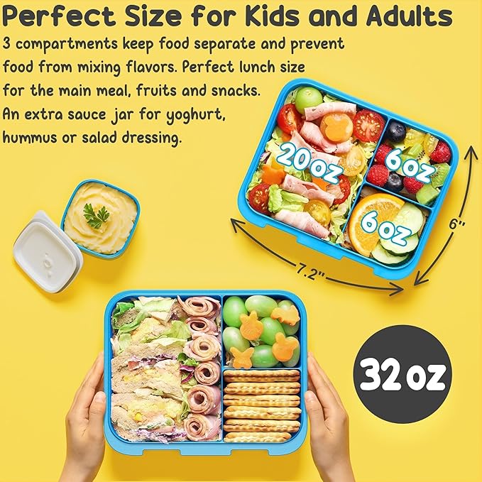 Fimibuke Bento Lunch Box for Kids, 3-Compartment 32OZ Snack Lunch Container, Lunch Bag, 12OZ Insulated Food Jar & Ice Pack Set for Age 3-12 School Daycare Toddler Teen Girls Boys, Gamepad