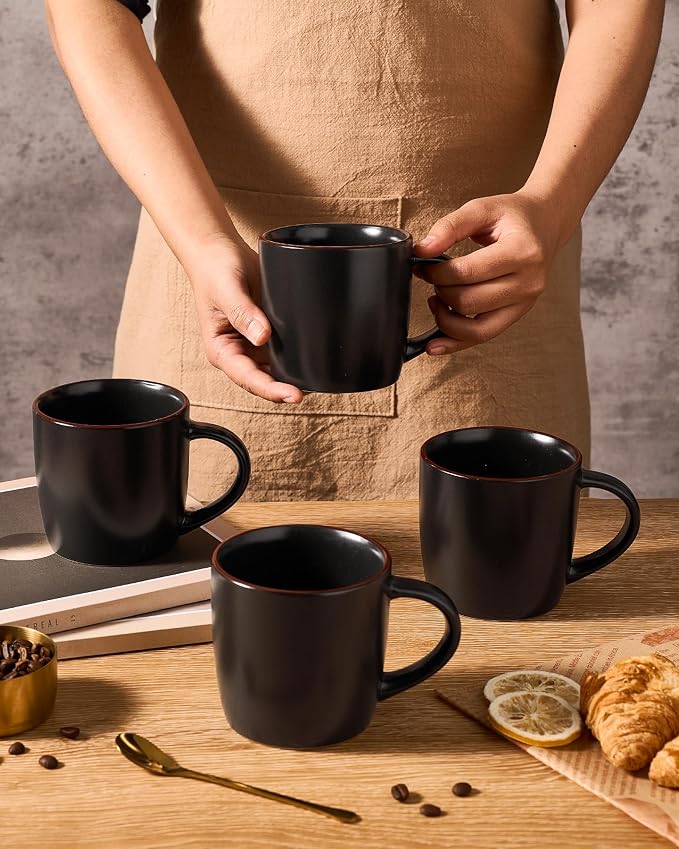 famiware Mercury Coffee Mugs 13 oz, Coffee Mugs Set of 6 with Handle, Cups for Latte, Hot Tea, Cappuccino, Mocha, Cocoa, Matte Black