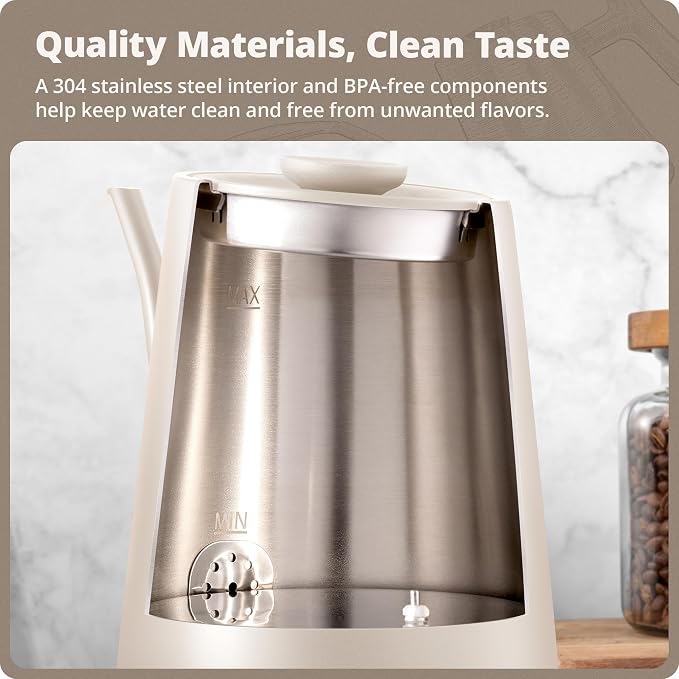 Greater Goods Electric Gooseneck Kettle, 1200W Stainless Steel with Precision Temperature Control, Fast Boil, BPA-Free, Ideal for Pour Over Coffee and Tea, 0.8L (Birch)