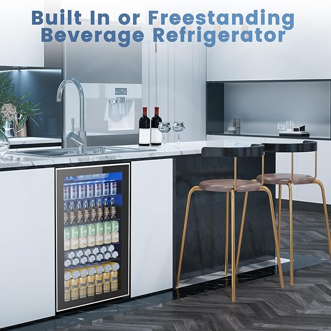 Electactic Mini Fridge 130 Can Beverage Refrigerator Cooler, 3.1 Cu.Ft Drink Fridge for Soda Wine Beer, Adjustable Temperature Control for Home Office, Black