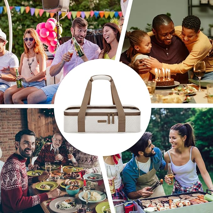 TOURIT Insulated Casserole Carrier for Hot or Cold Food Thermal Food Carrier for Picnic Cookouts Potluck Parties Fits 9" x 13" Baking Dish