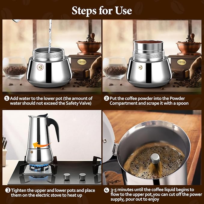 9 Cup Stainless Steel Moka Pot Stovetop Espresso Maker | Italian Coffee Machine 450ml 15oz Suitable for Gas Induction Stovetop Mocha Greca Coffee Maker Percolator Tummy