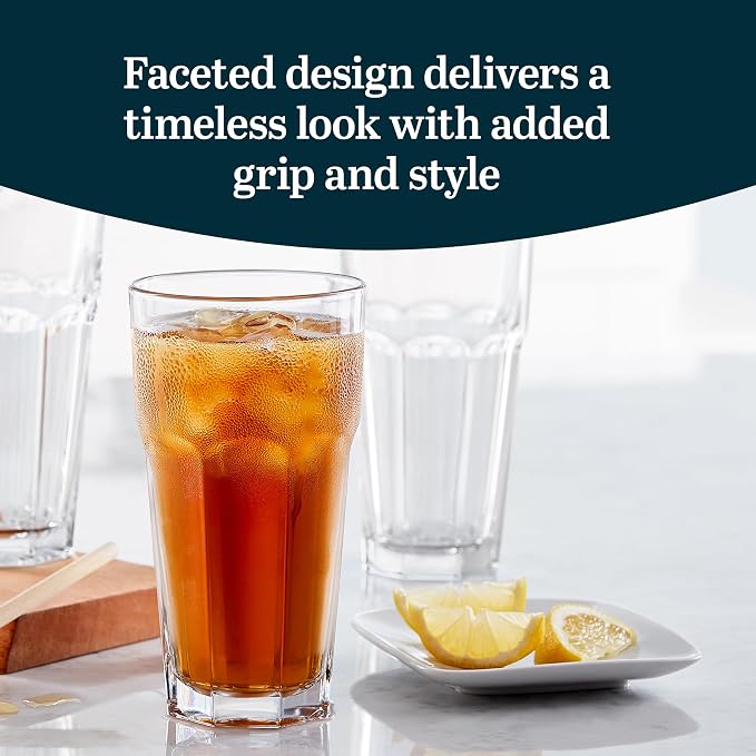 Libbey Gibraltar DuraTuff Drinking Glass Drinking Cup Set, Iconic Heavy Base Bar Glassware hick Drinking Glasses Set of 12, 22-Ounce Iced Tea Glasses