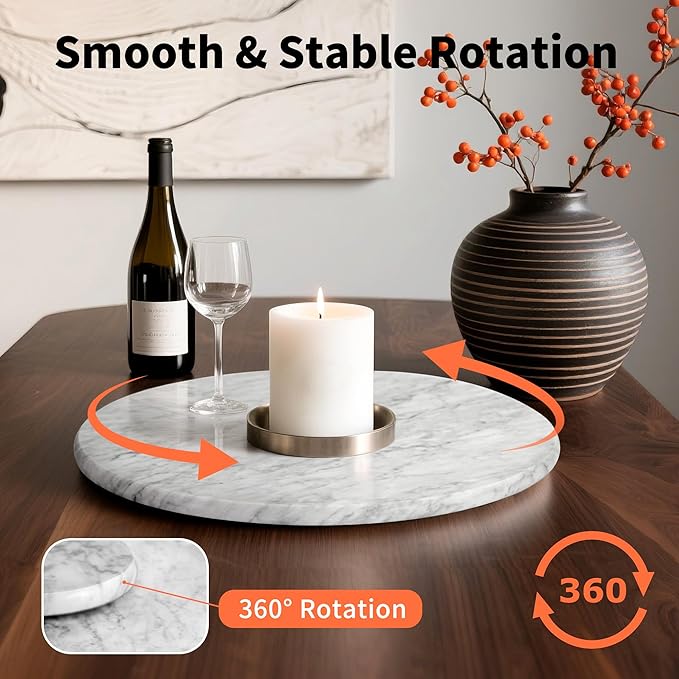 Marble Lazy Susan, 10" Lazy Susan Board with Silent Rotating, Natural Marble Cake Turntable for Countertop Kitchen Turntable Storage, Cupcake, Food, Centerpieces