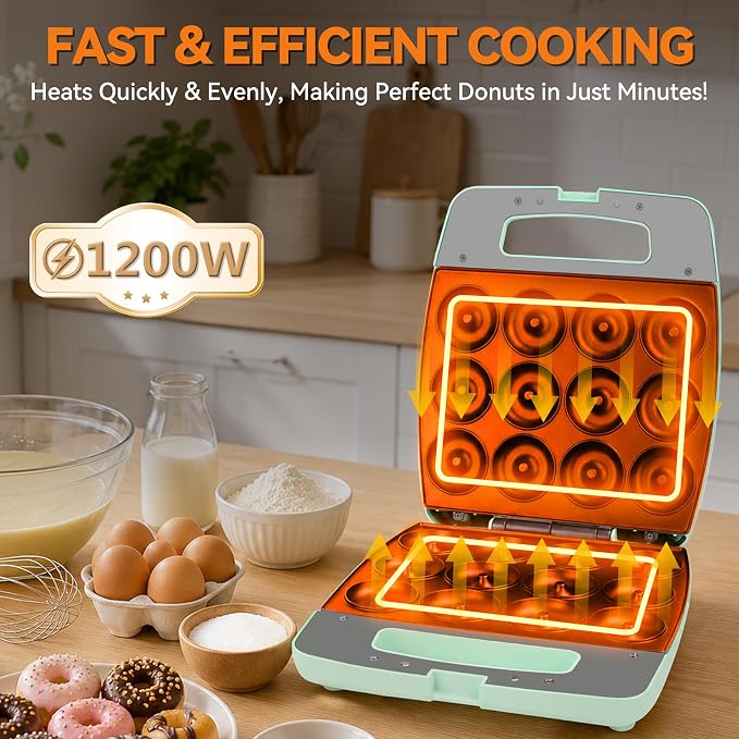 Baker's Friend Mini Donut Maker Machine, Bake 12 Mini Doughnuts, Maquina Para Hacer Donas, Perfect for Breakfast, Snacks, Desserts & More