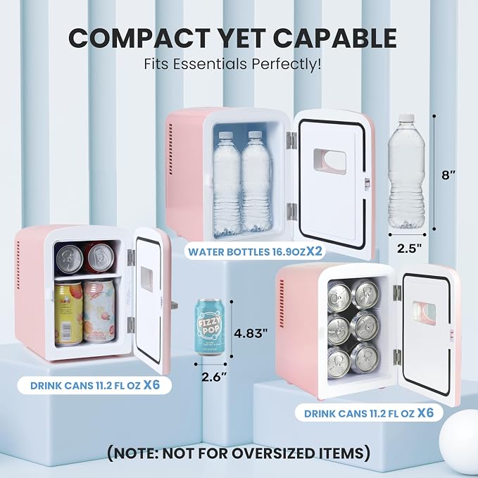 Simple Deluxe 4L/6 Can Mini Fridge with Observation Window, Portable Cooler & Warmer Freon-Free Small Refrigerator, Compact for Skincare, Beverage, Food, Cosmetics, Pink
