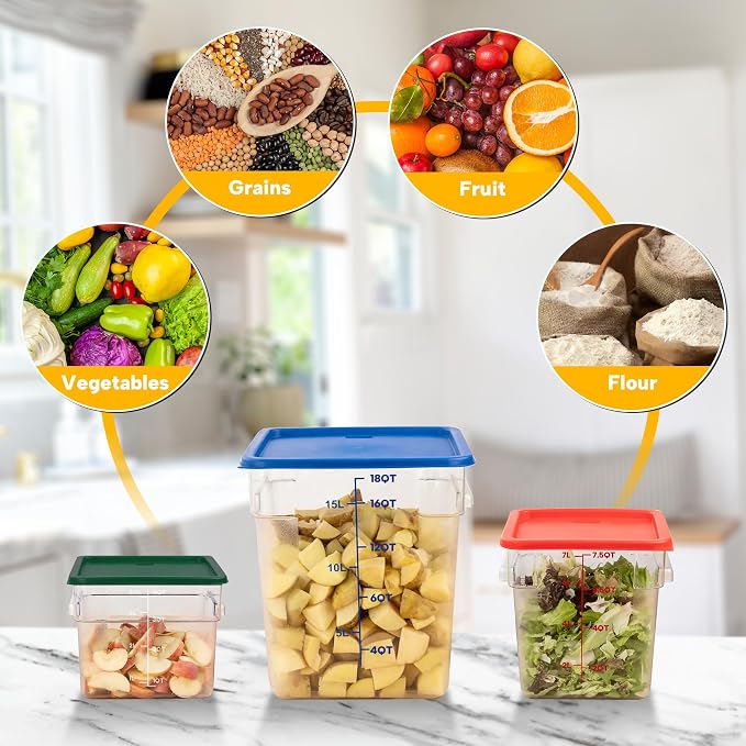BIEAMA 4 Pack Food Storage Containers, 12 Quart with Lids, Square Commercial Containers with Scale, NSF, Polycarbonate, Clear