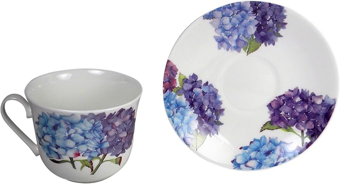 Roy Kirkham Jumbo Breakfast Tea Cup and Saucer in Hydrangea Design | Made in England UK
