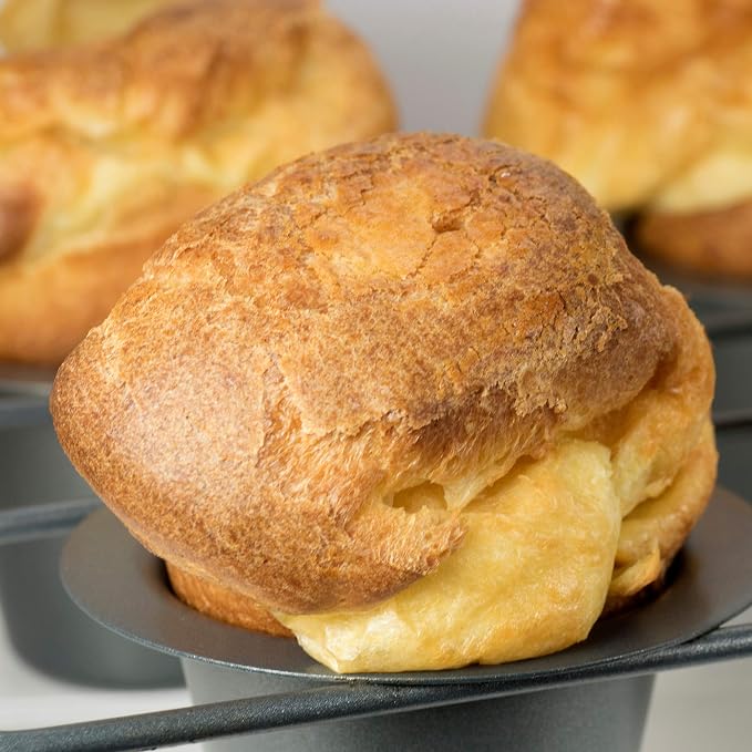 Fox Run Popover, Yorkshire Pudding and Cupcake Pan, 6 Cup, Stainless Steel | Bake Popovers & Yorkshire Pudding | Durable Stainless Steel | Consistent Results | 6 Cup Pop Over Baking Pan | Baking Gadget