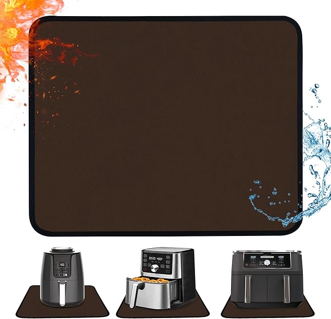 Heat Resistant Mat for Air Fryer, 21 x 24in Heat Resistant Mat for Countertop, Fireproof Silicone Countertop Protector Appliance Slider Hot pod for Air Fryer, Coffee Maker, Toaster, Oven (Brown)