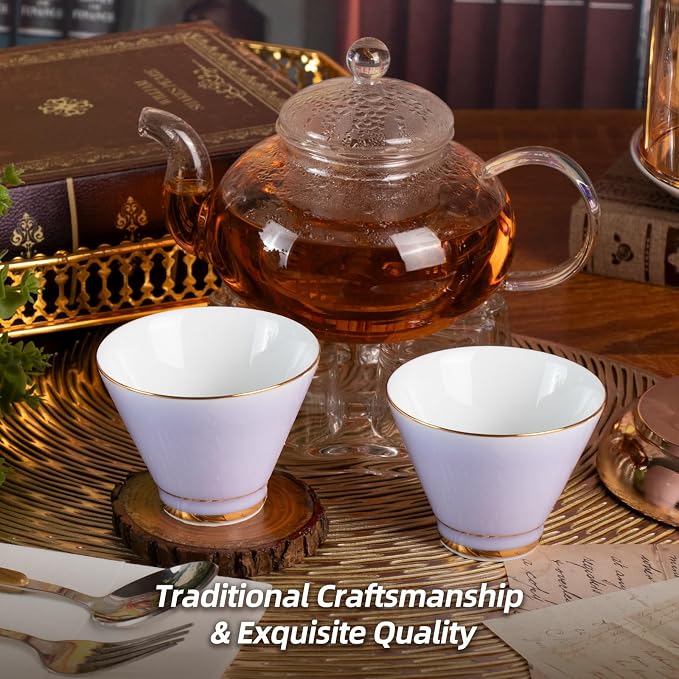 KAMMAK Ceramic Teacups - 150ml/5oz Coffee Cup - Set of 2 Hand-Painted Ceramic Cups - Small Vintage Mate Cup - Cute Mugs for Women - Ideal for Birthday, Afternoon Tea & Housewarming Gifts
