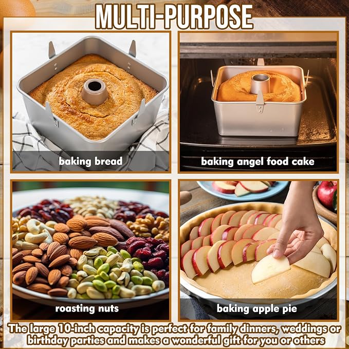 Vesici 9 Inch Square Tube Cake Pan with Cooling Feet Angel Food Cake Pan with Removable Bottom Non-stick Aluminum Alloy Pans for Baking Pound, Chiffon Cakes(Silver)